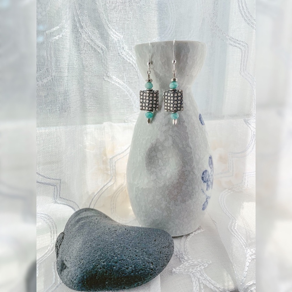 Handmade Amazonite dangle earrings - Picture 2 of 2